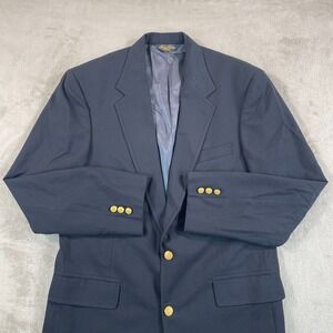 Vintage‎ Brooks Brothers Hopsack Knit Gold Button Blazer 41L Navy Blue Made USA